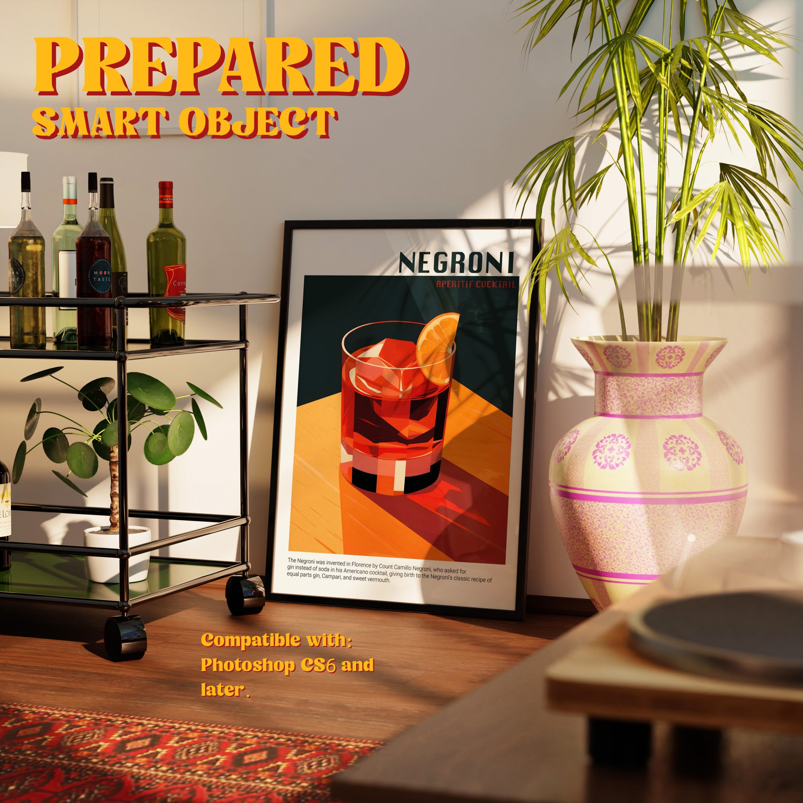 Vertical Frame Mockup: Bar Cart Corner, PSD File - Image 2