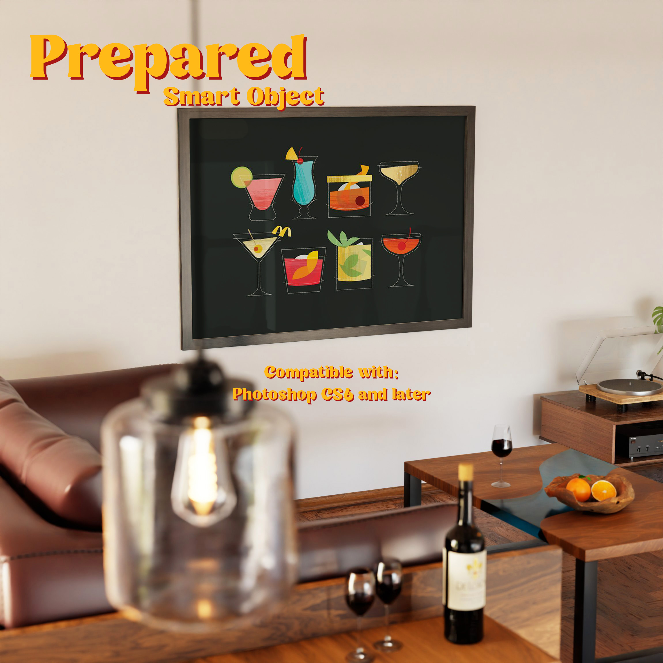 Horizontal Frame Mockup: Retro Lounge Interior, PSD File - Image 2
