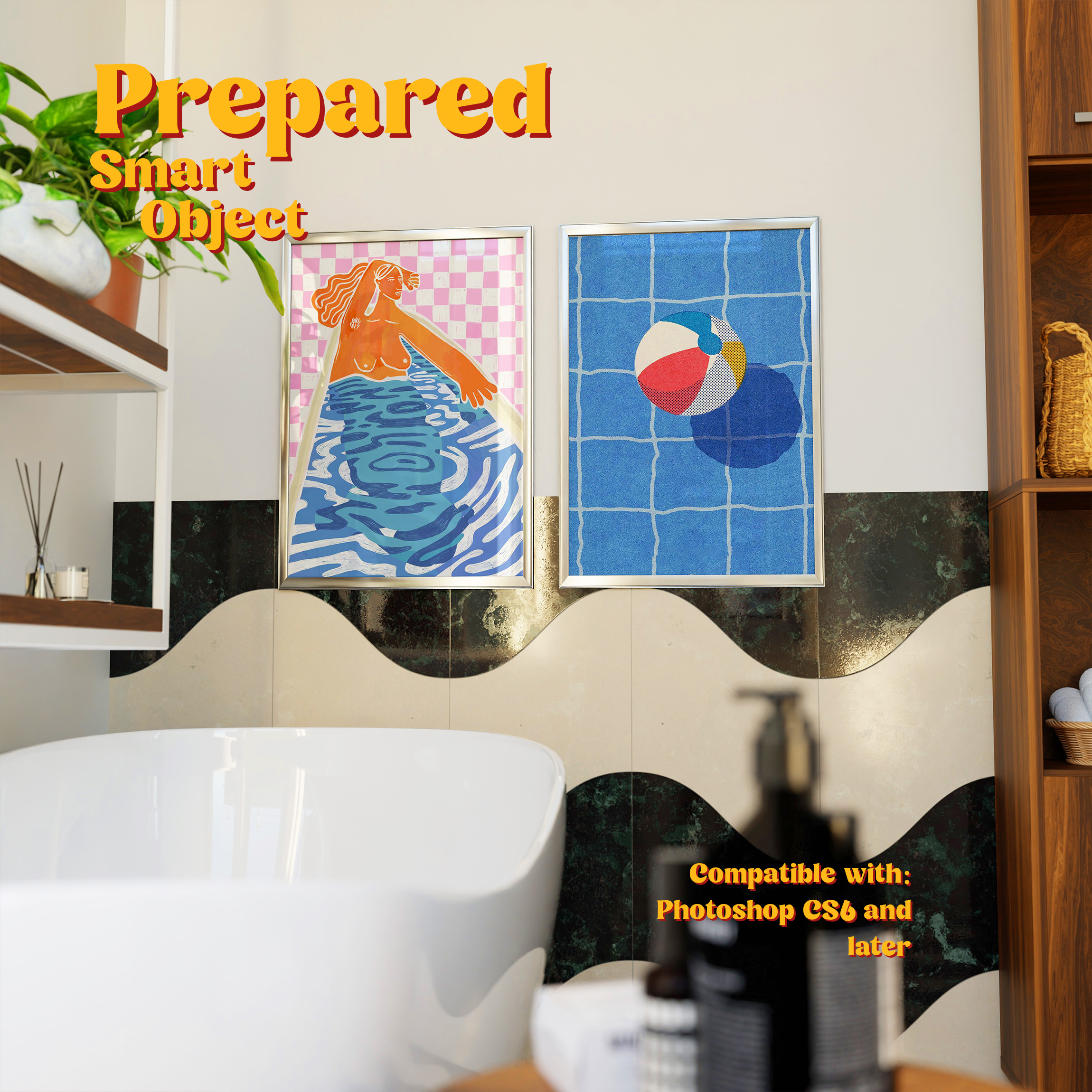 Vertical Frame Mockup: Two Frames in a Cozy Bathroom, PSD File - Image 2