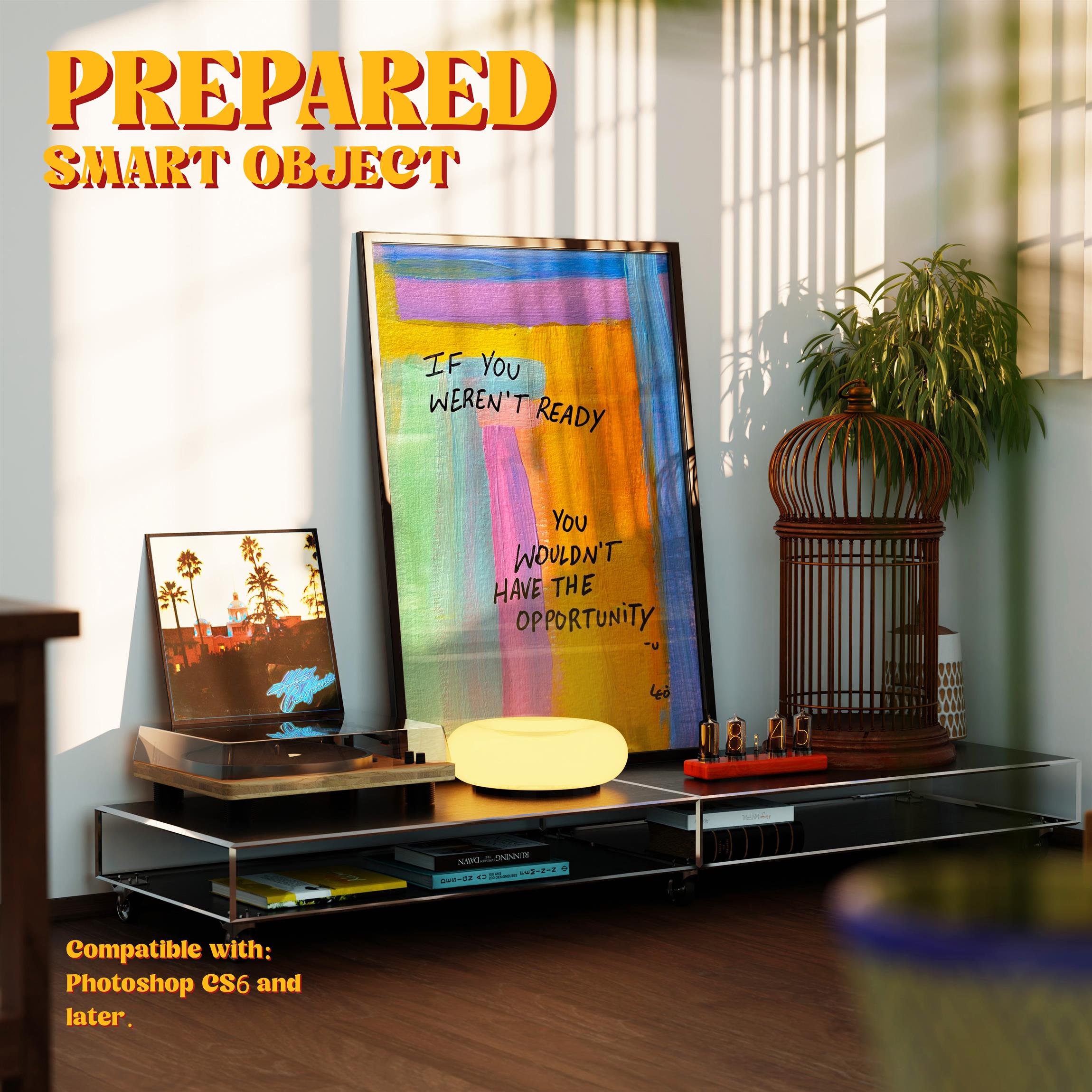 Vertical Frame Mockup: Mid-Century Book Cart Variant, PSD File - Image 2
