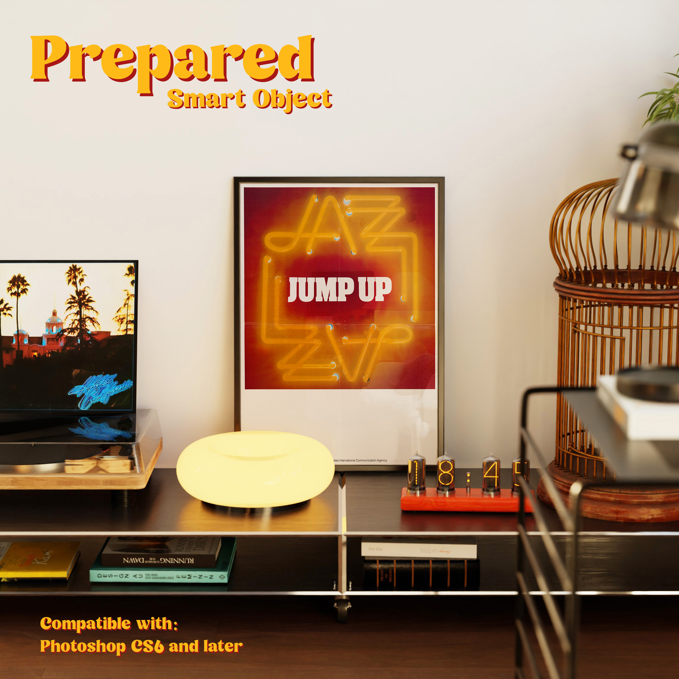 Vertical Frame Mockup: Mid-Century Book-Cart Variant, PSD File - Image 2