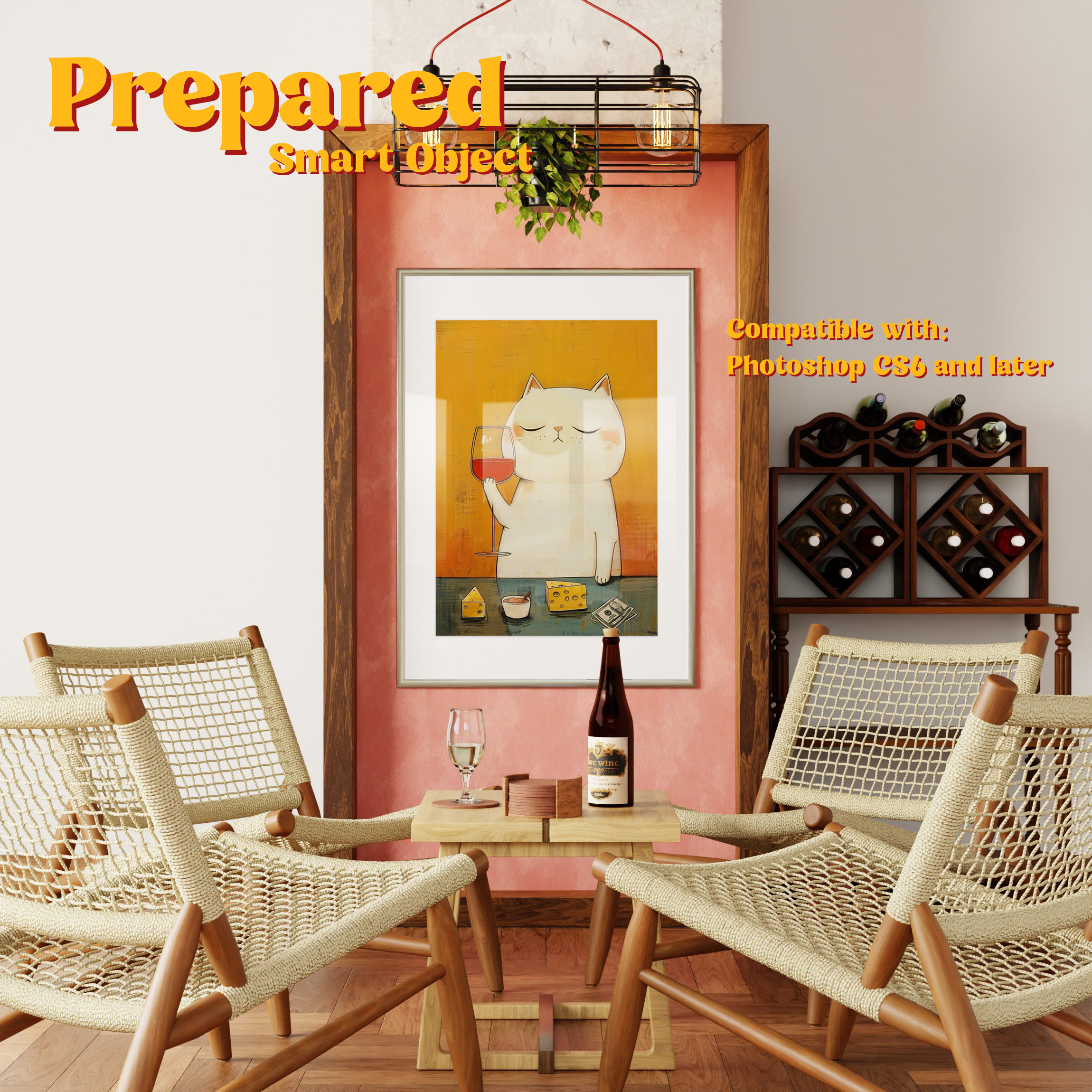 Vertical Frame Mockup: Living Room With Wines, PSD File - Image 2