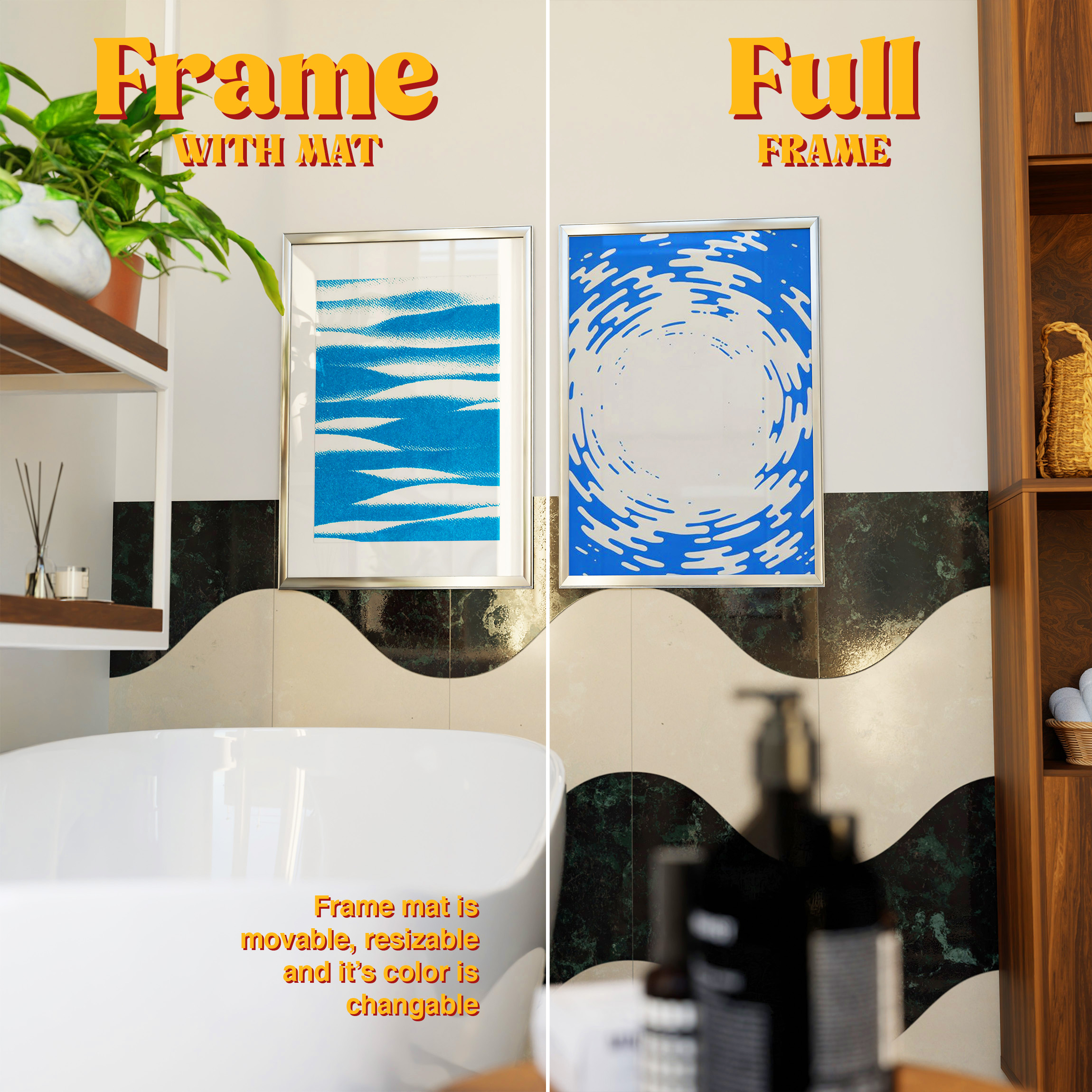 Vertical Frame Mockup: Two Frames in a Cozy Bathroom, PSD File - Image 5