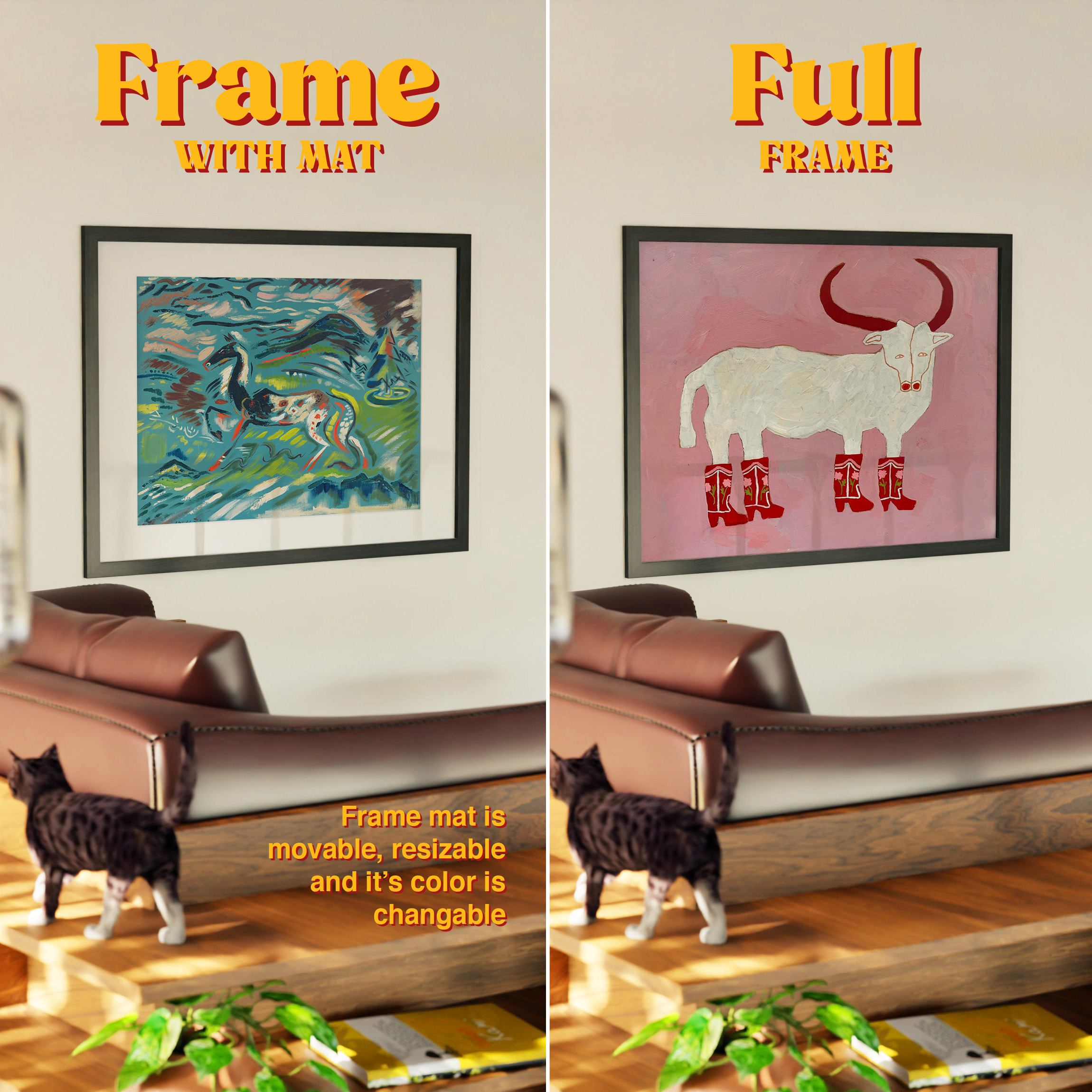 Horizontal Frame Mockup: Lounge & a Cat, PSD File - Image 4