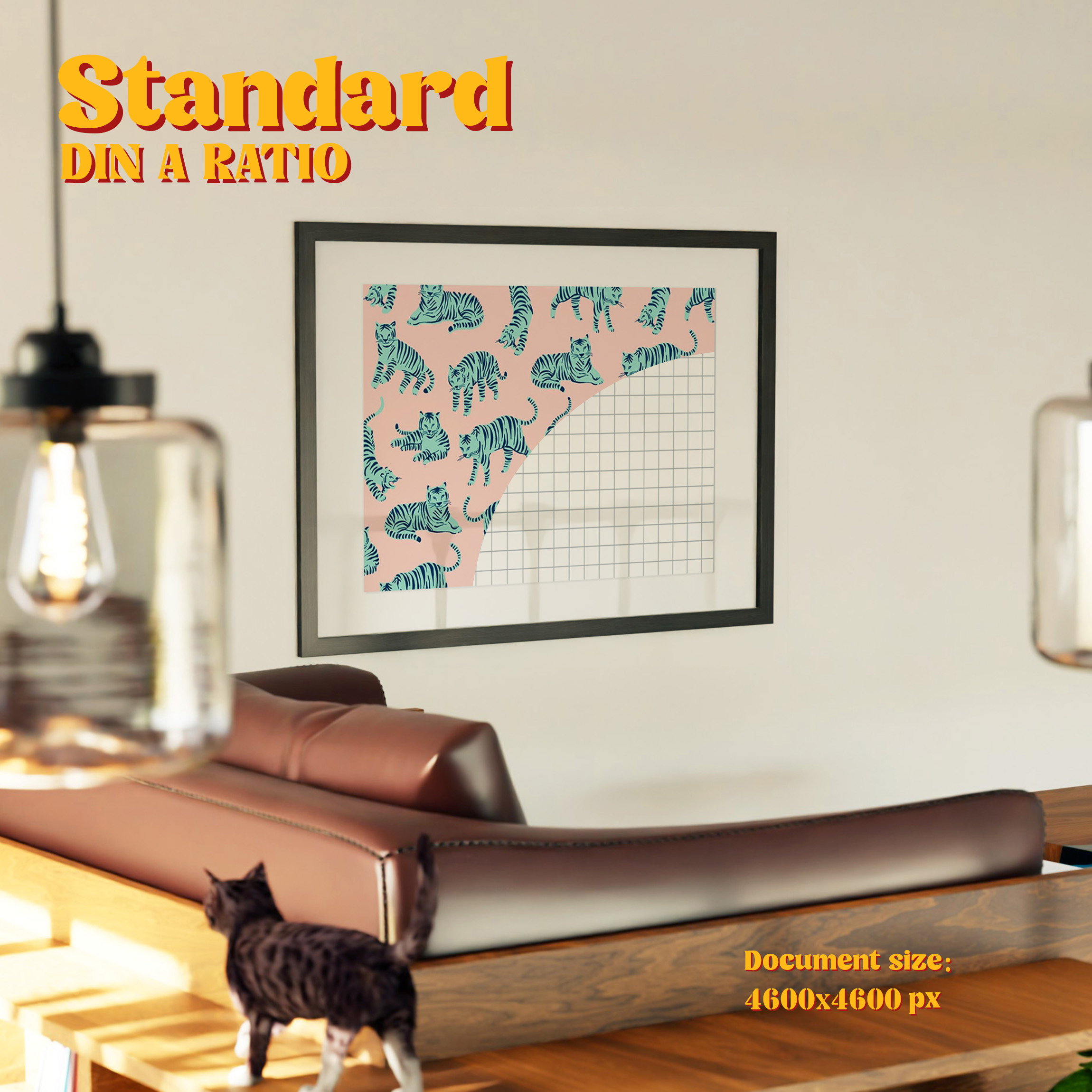 Horizontal Frame Mockup: Lounge & a Cat, PSD File - Image 3