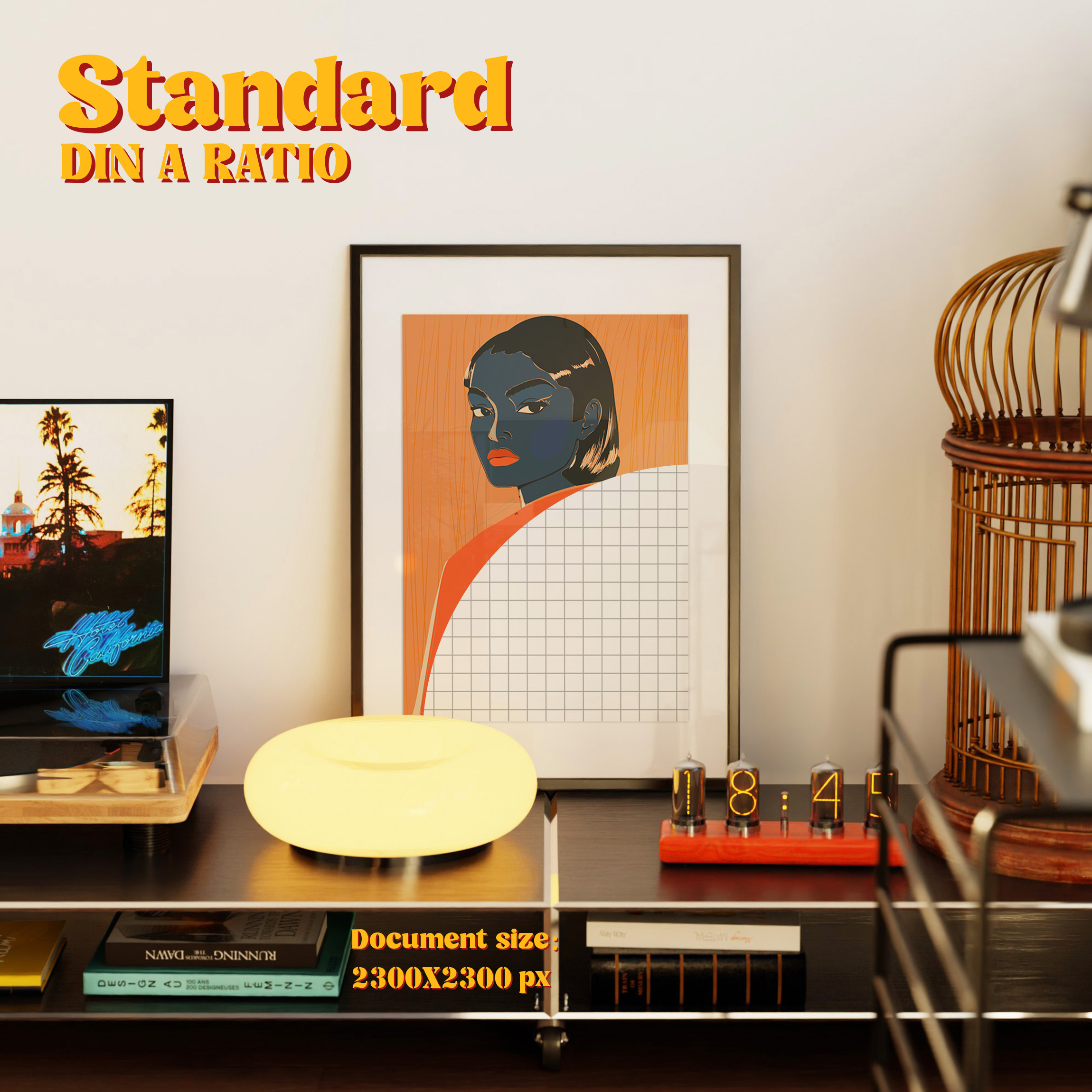 Vertical Frame Mockup: Mid-Century Book-Cart Variant, PSD File - Image 3