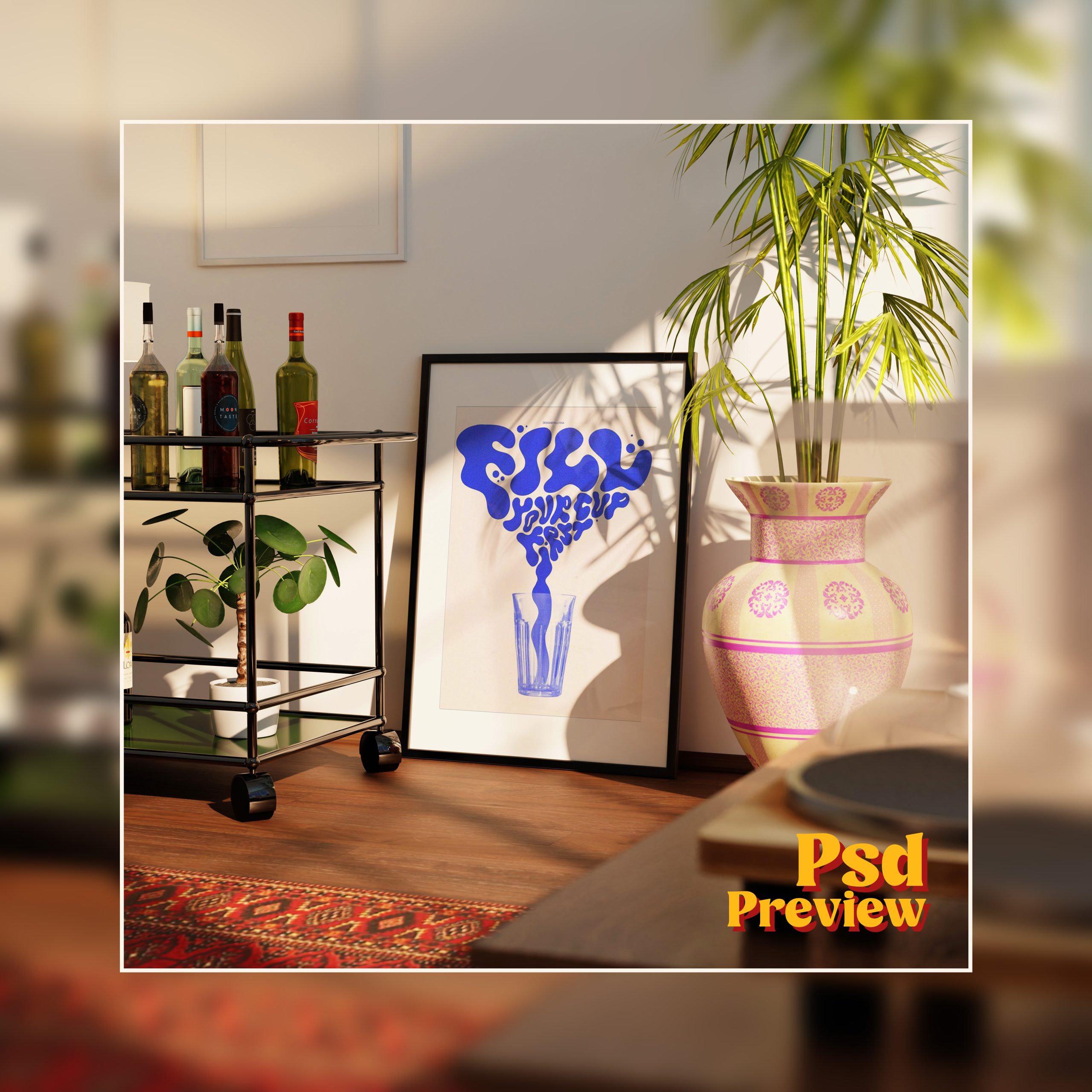 Vertical Frame Mockup: Bar Cart Corner, PSD File - Image 4
