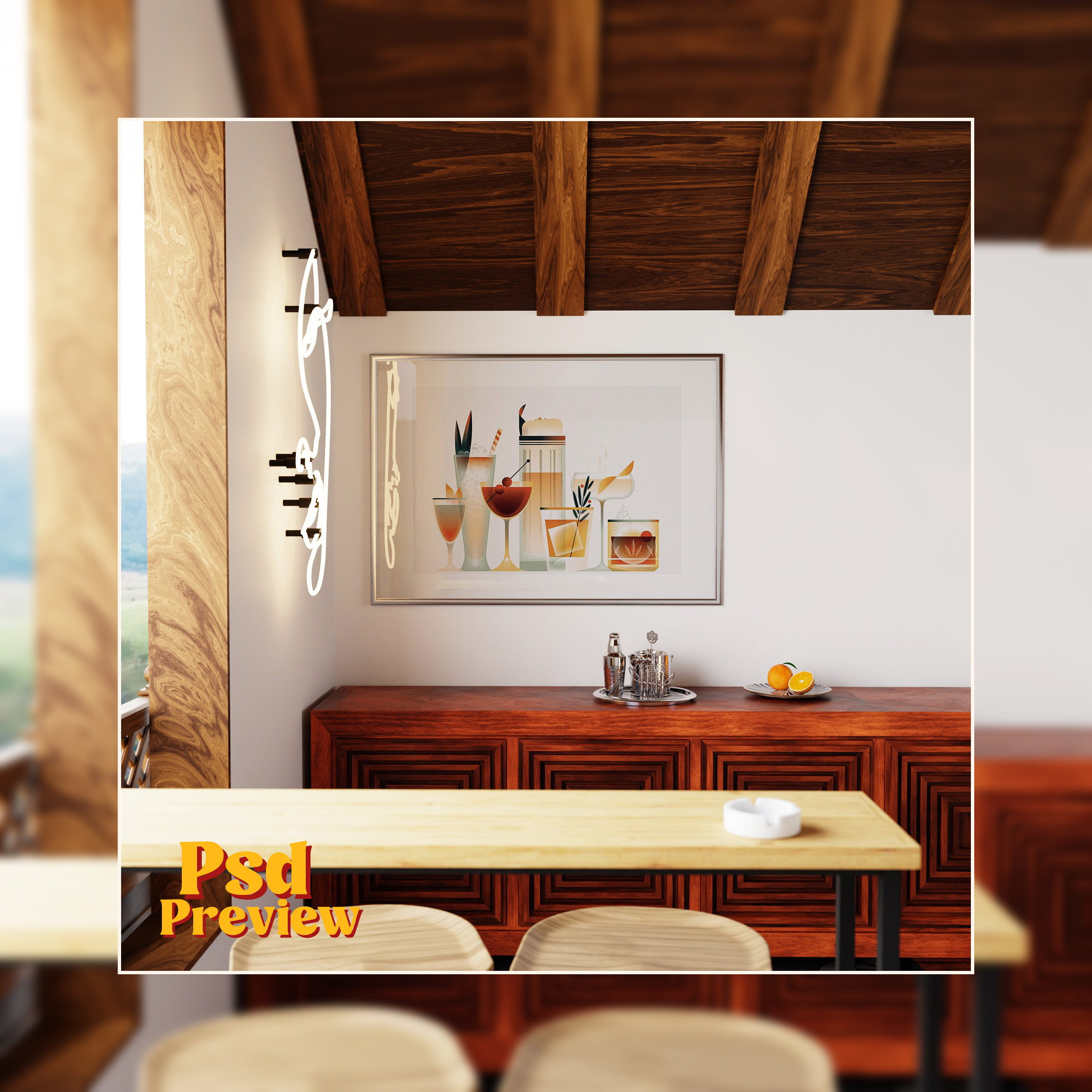 Horizontal Frame Mockup: Hotel Bar, PSD File - Image 4