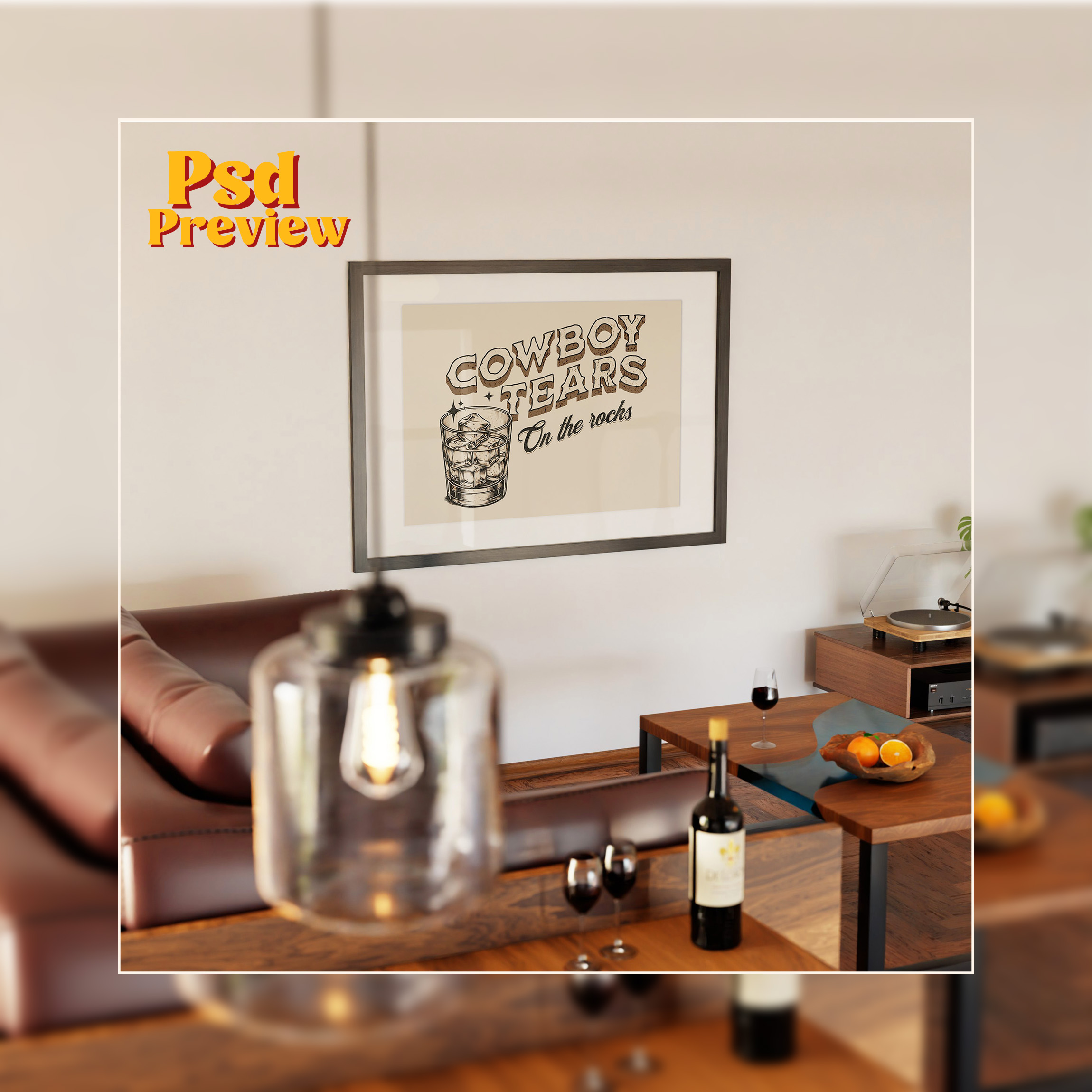 Horizontal Frame Mockup: Retro Lounge Interior, PSD File - Image 4