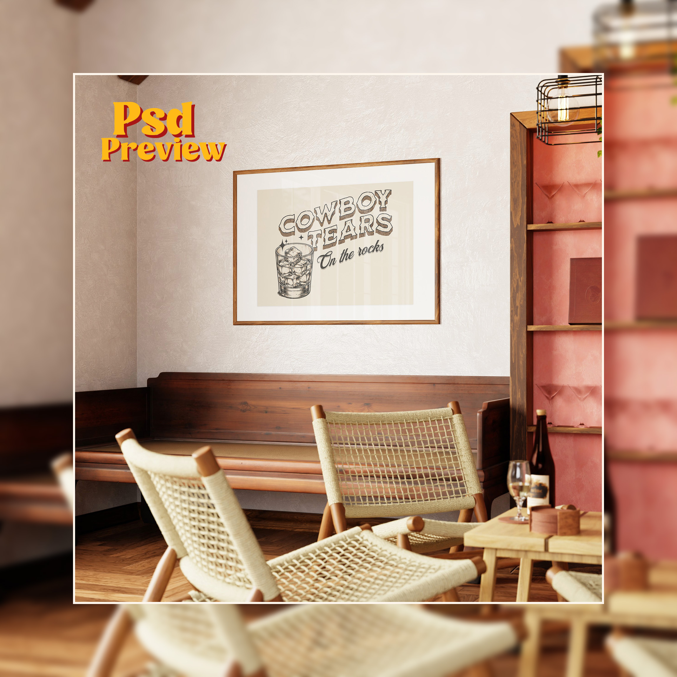Horizontal Frame Mockup: Rustic Lounge, PSD - Image 5