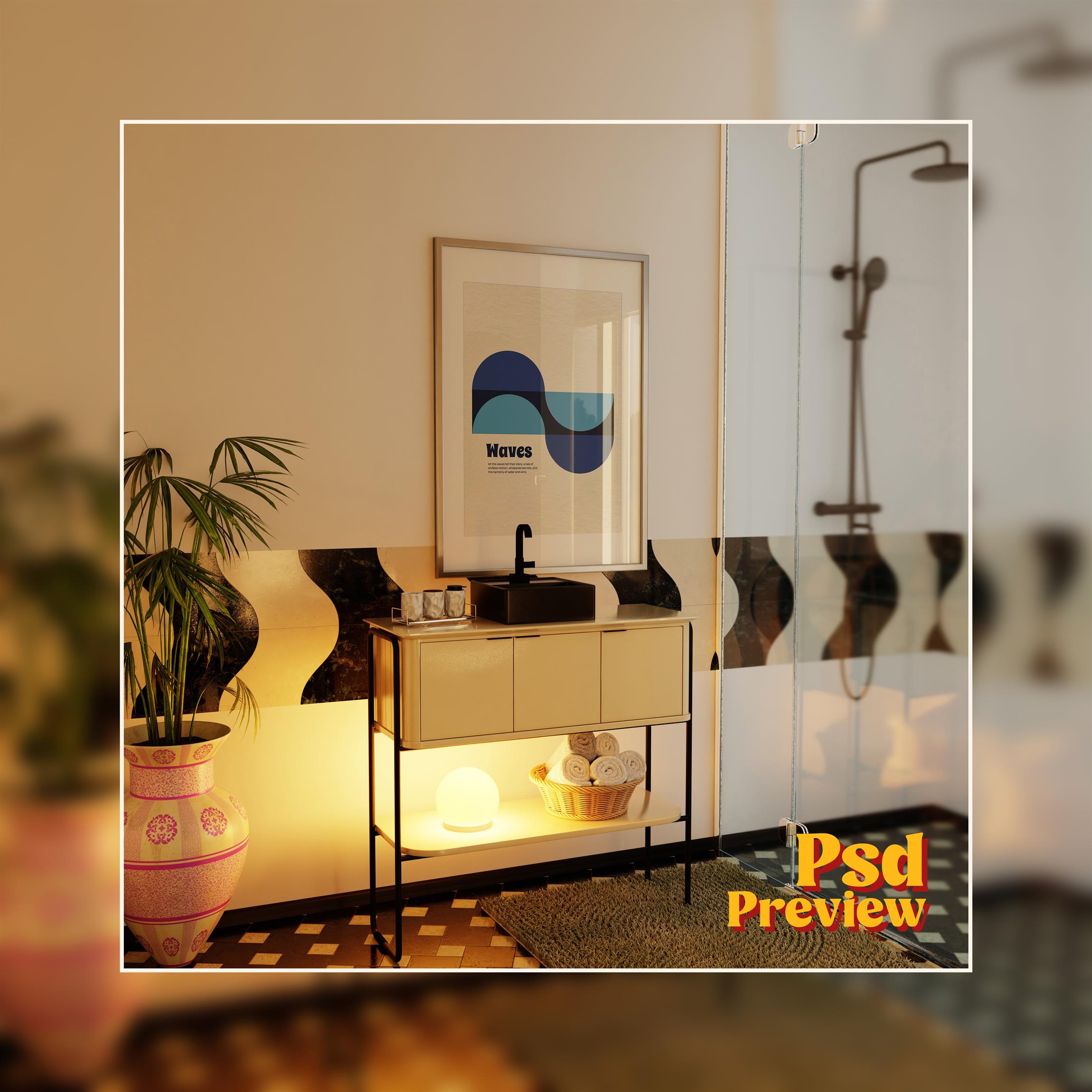 Vertical Frame Mockup: Shower Interior, PSD File - Image 4