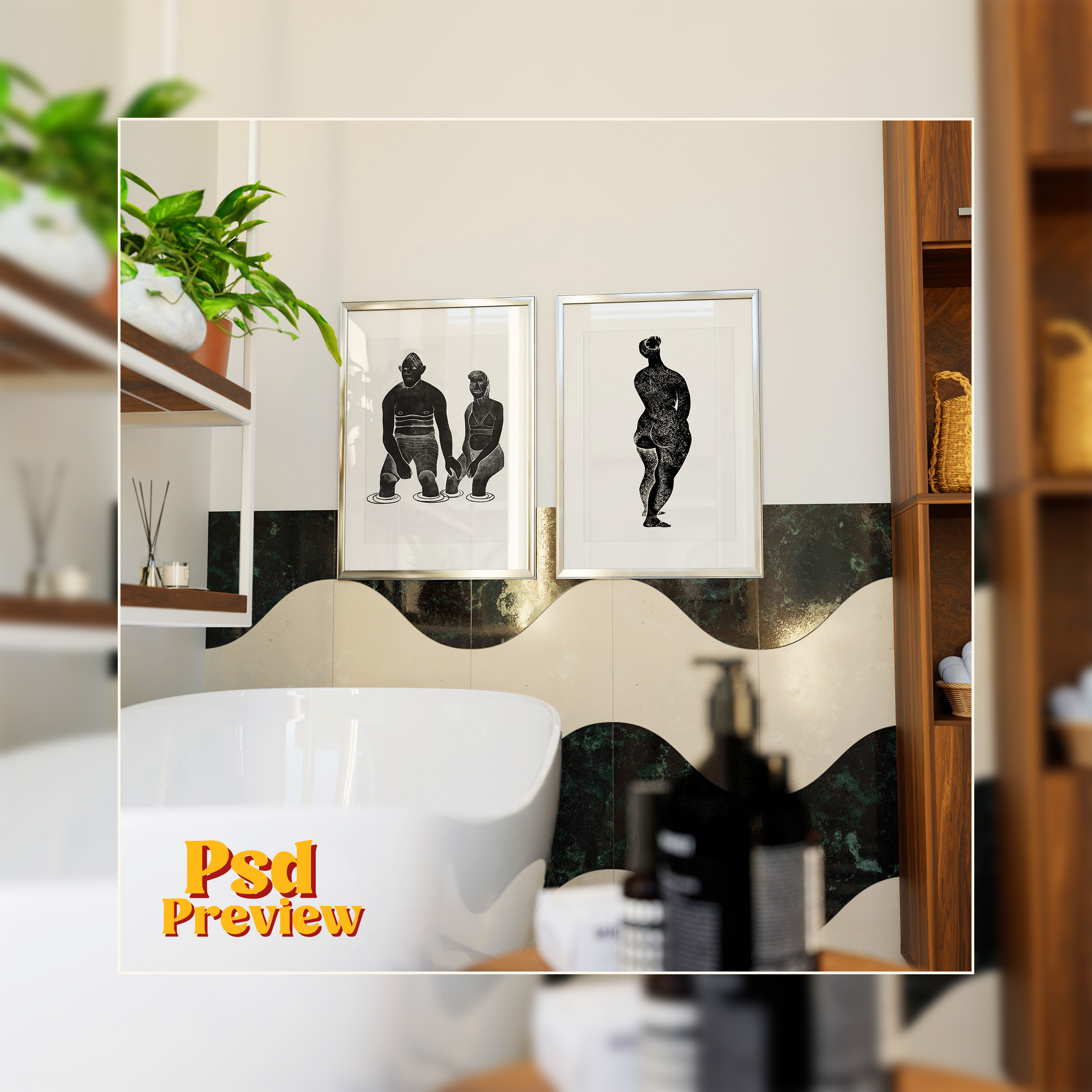 Vertical Frame Mockup: Two Frames in a Cozy Bathroom, PSD File - Image 4