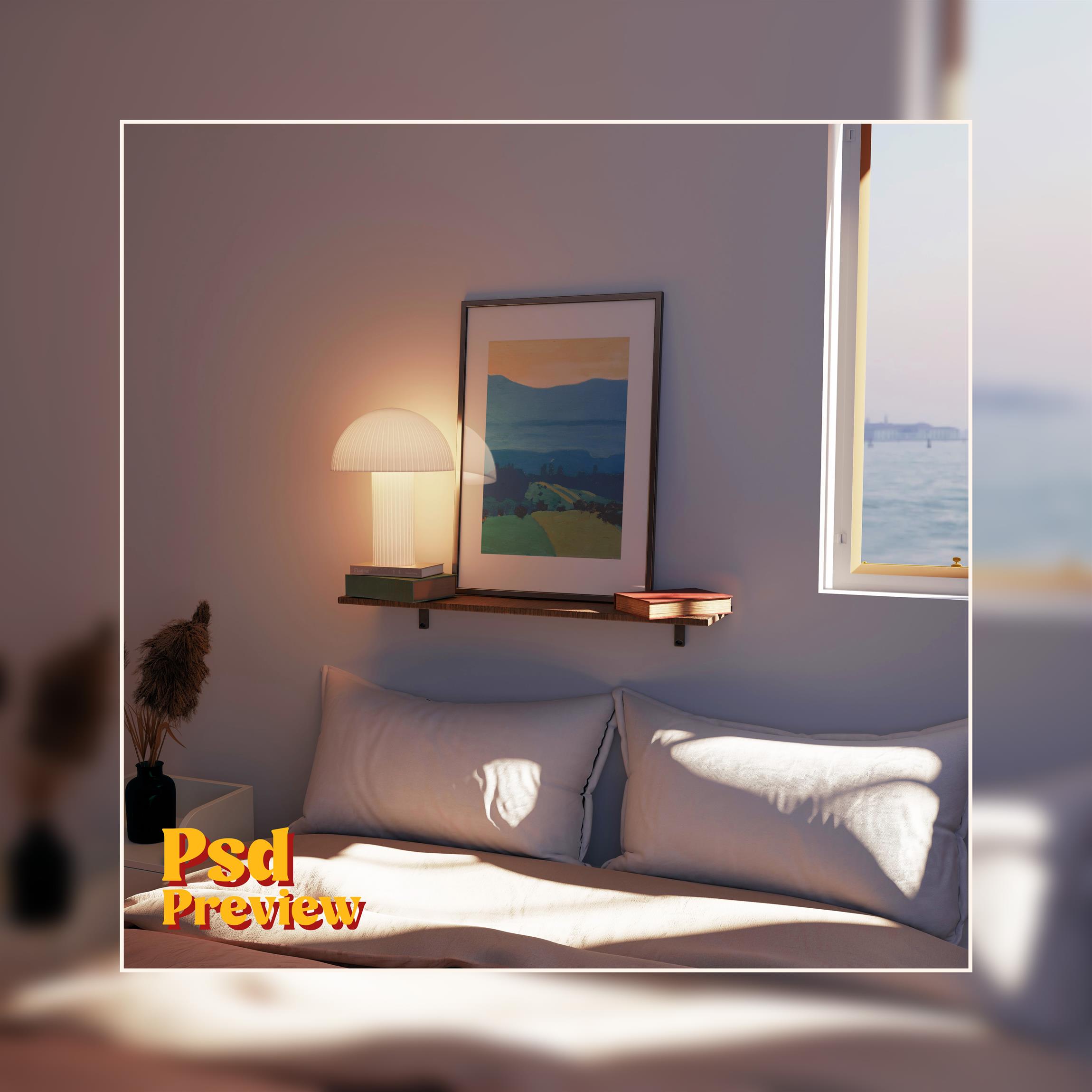 Vertical Frame Mockup: Moody Coastal Bedroom, PSD File - Image 4