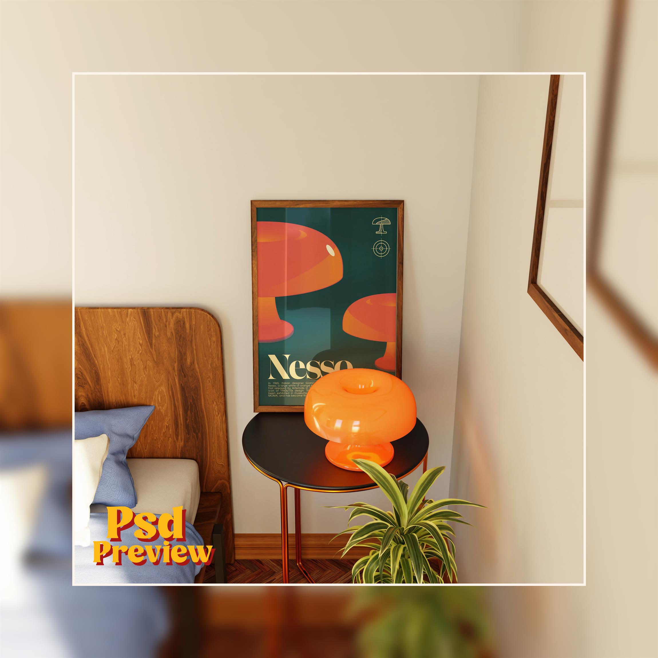 Vertical Frame Mockup: Retro Bedroom, PSD File - Image 4