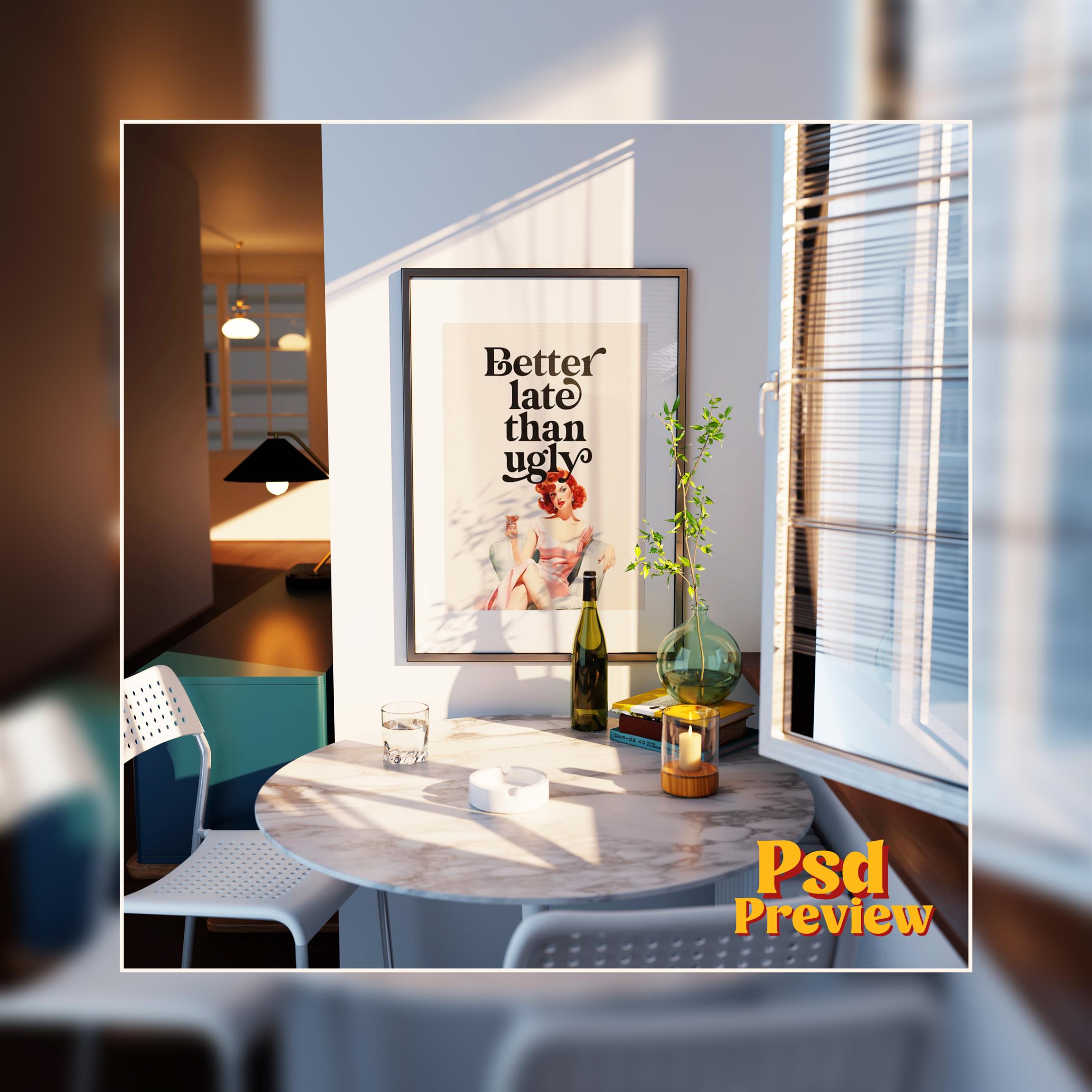 Vertical Frame Mockup: Retro Dining Corner Variant, PSD File - Image 5