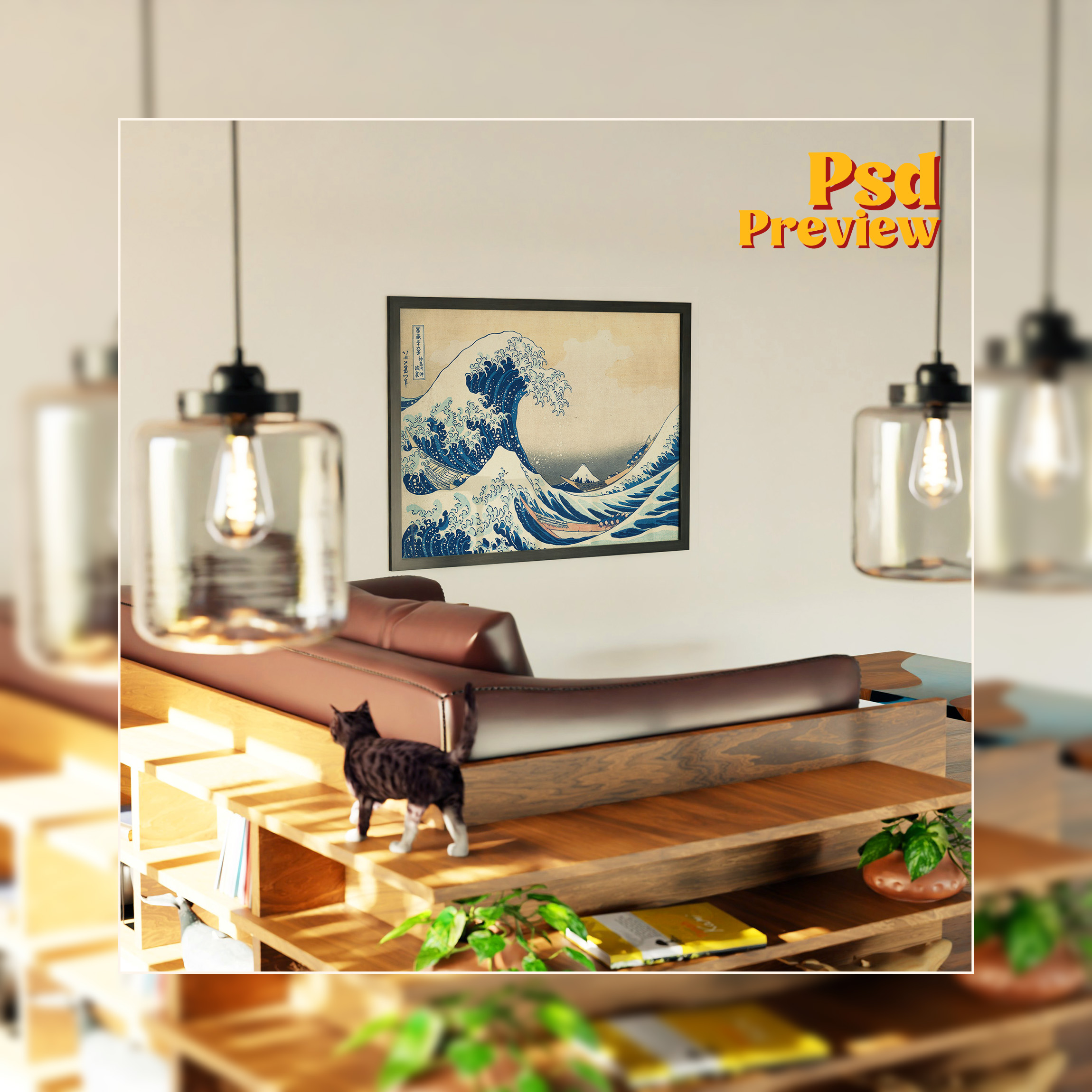 Horizontal Frame Mockup: Lounge & a Cat, PSD File - Image 5