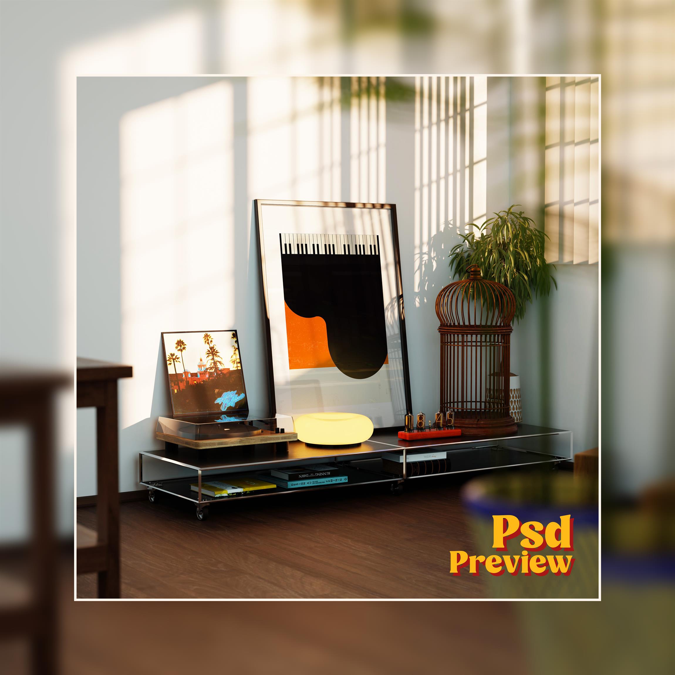 Vertical Frame Mockup: Mid-Century Book Cart Variant, PSD File - Image 5