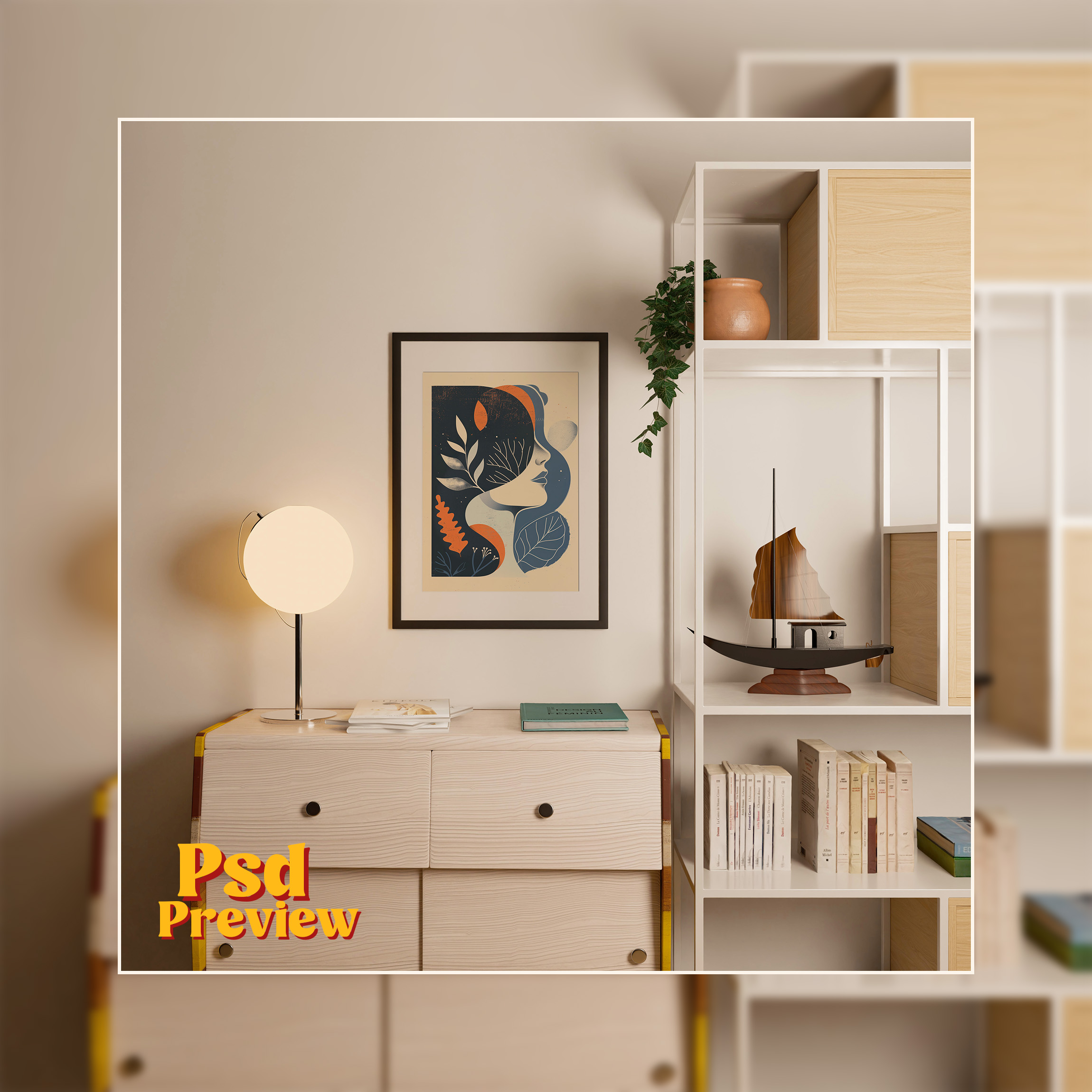 Vertical Frame Mockup: Retro Scandi Interior, PSD File - Image 4