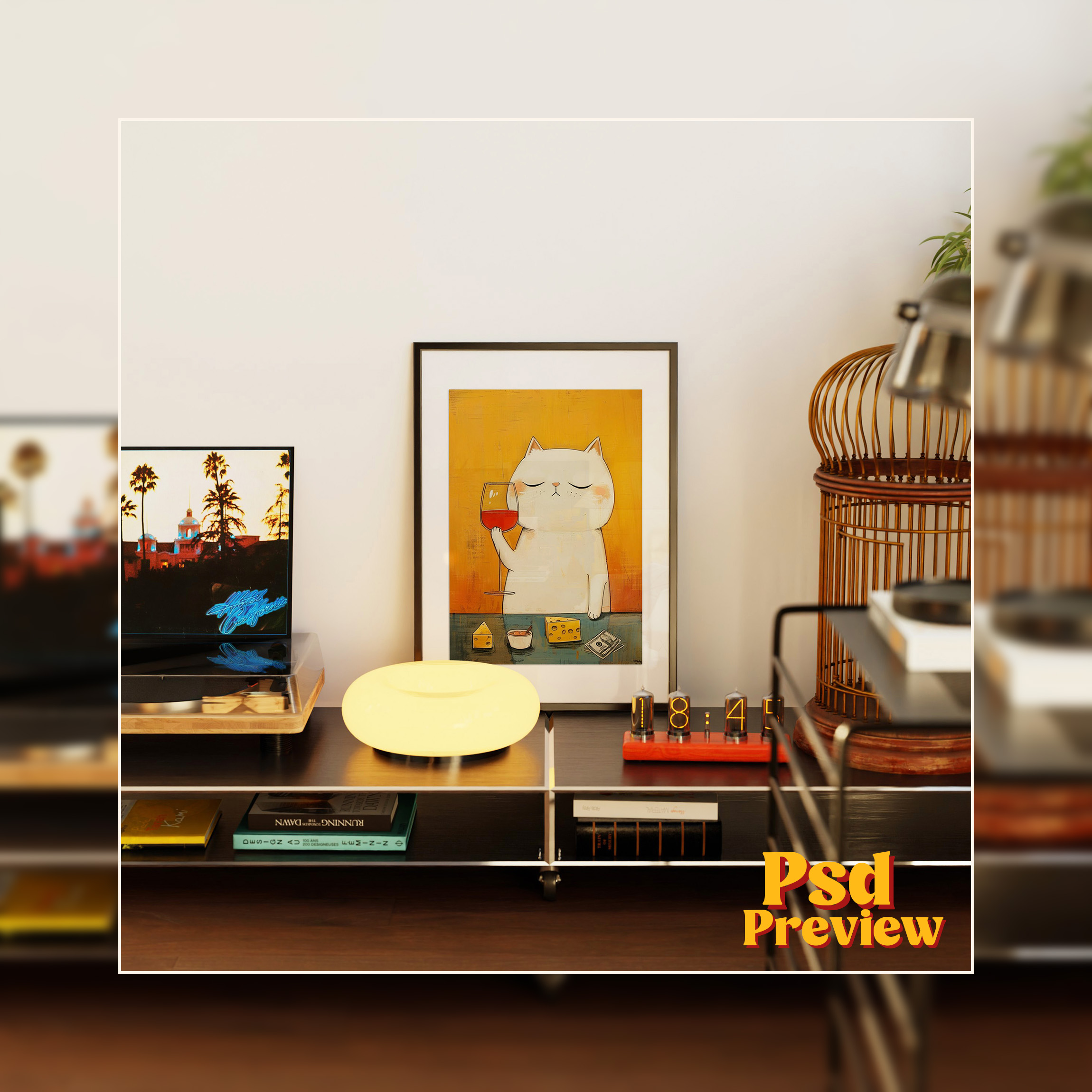 Vertical Frame Mockup: Mid-Century Book-Cart Variant, PSD File - Image 6