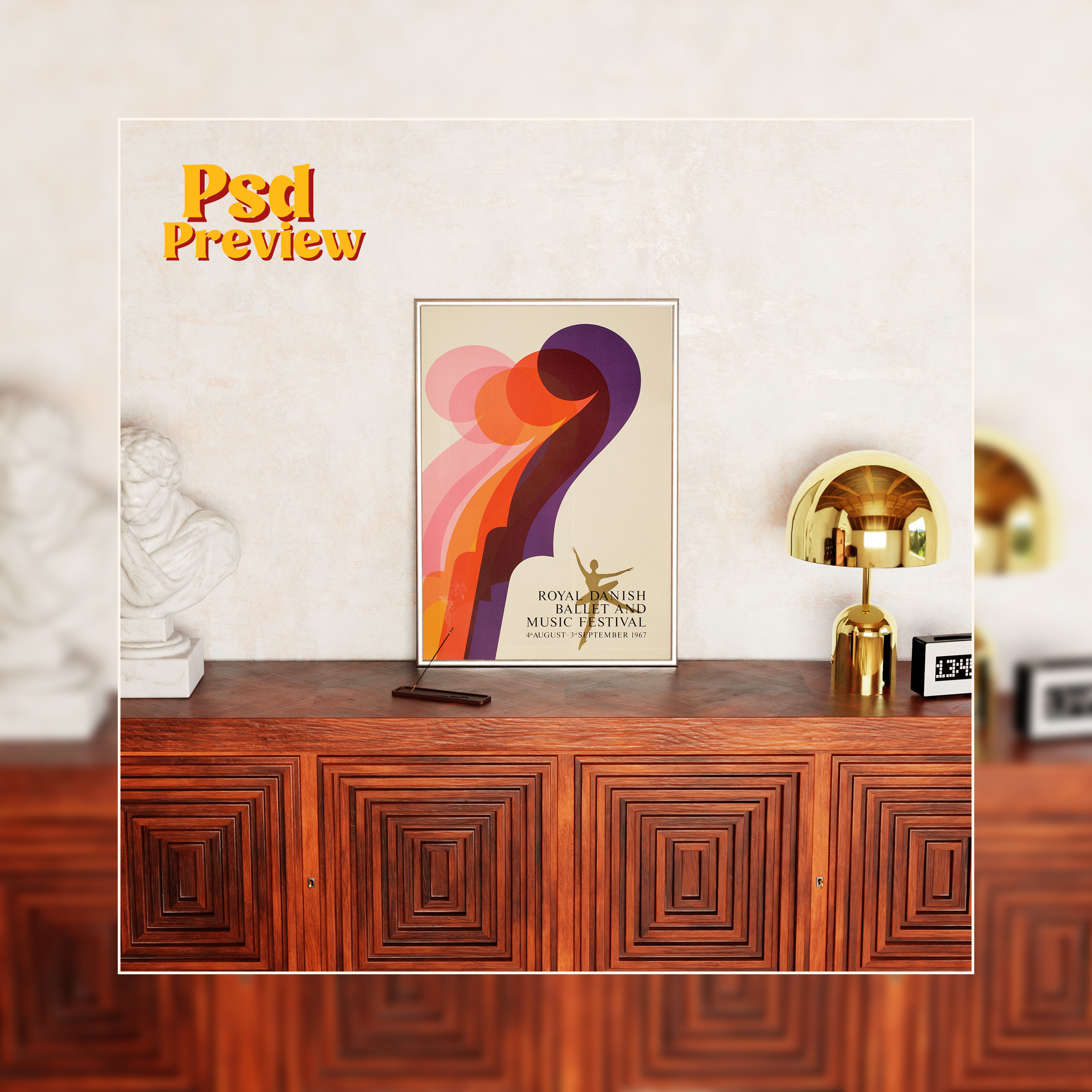 Vertical Frame Mockup: Mid-Century Credenza, PSD File - Image 5