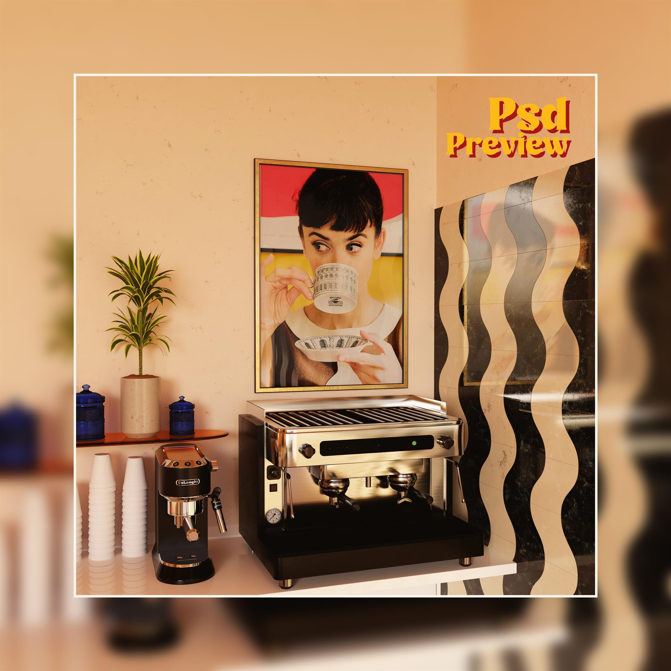 Vertical Frame Mockup: Coffee Bar & Espresso Machine, PSD File - Image 4