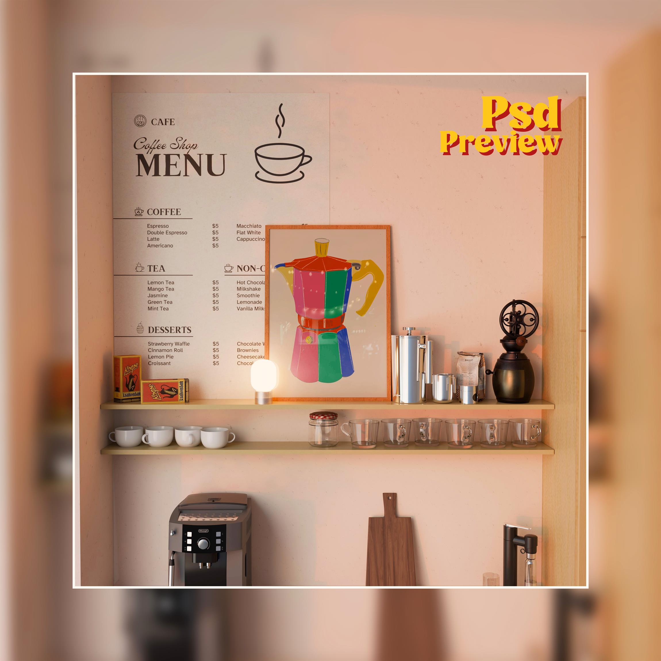 Vertical Frame Mockup: Cafe Shelf Variant, PSD File - Image 5