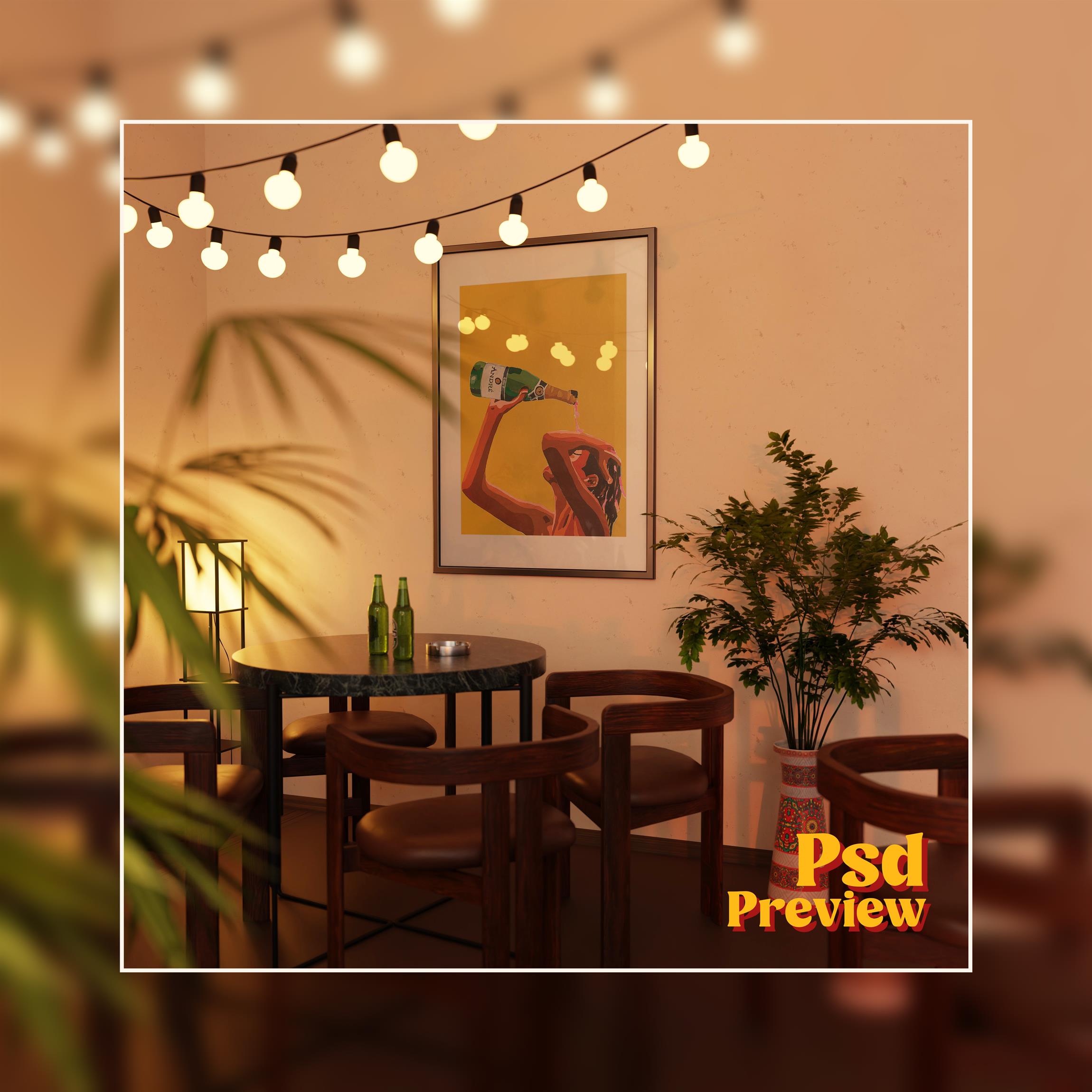 Vertical Frame Mockup: Coffee Bar & String of Light Bulbs, PSD File - Image 4
