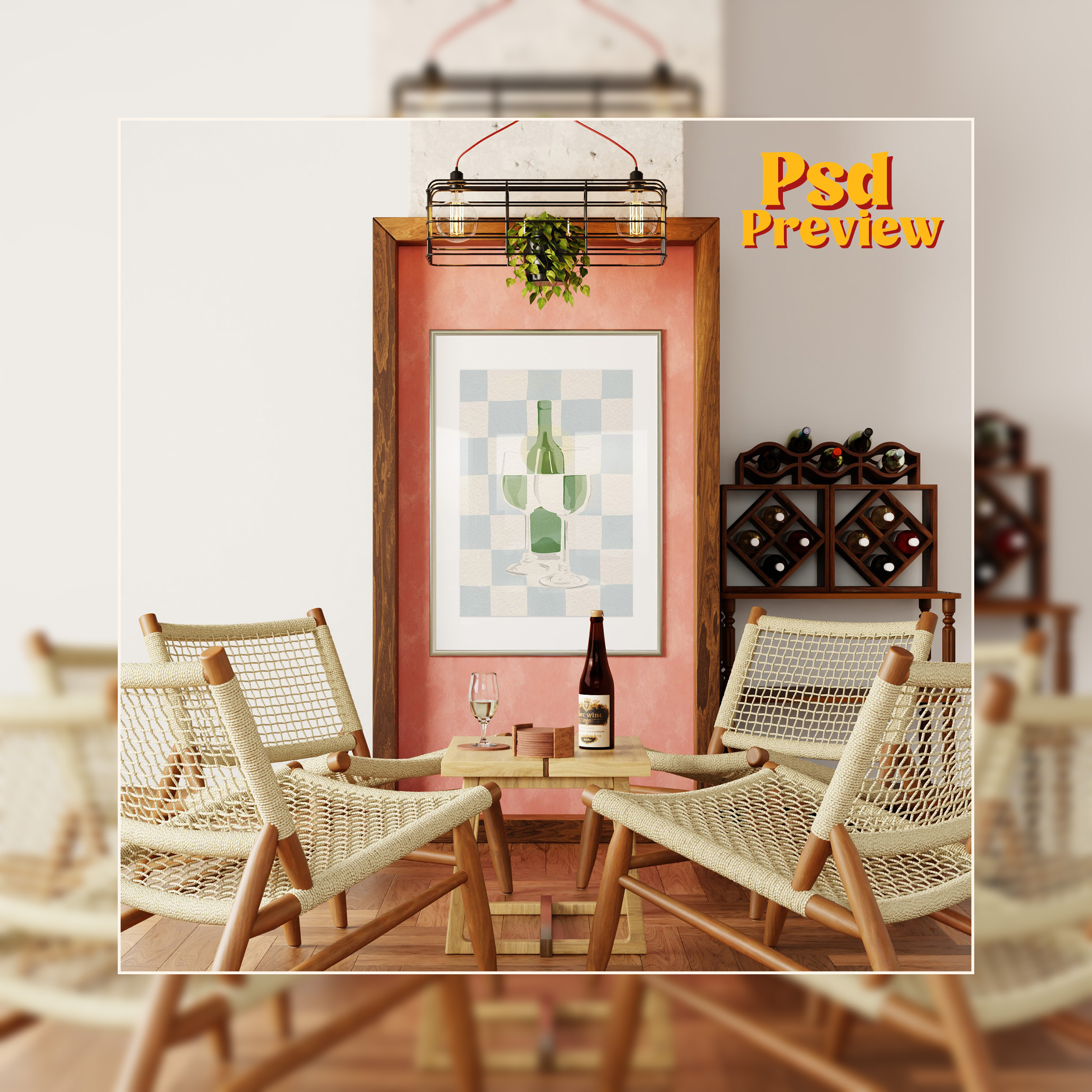 Vertical Frame Mockup: Living Room With Wines, PSD File - Image 5