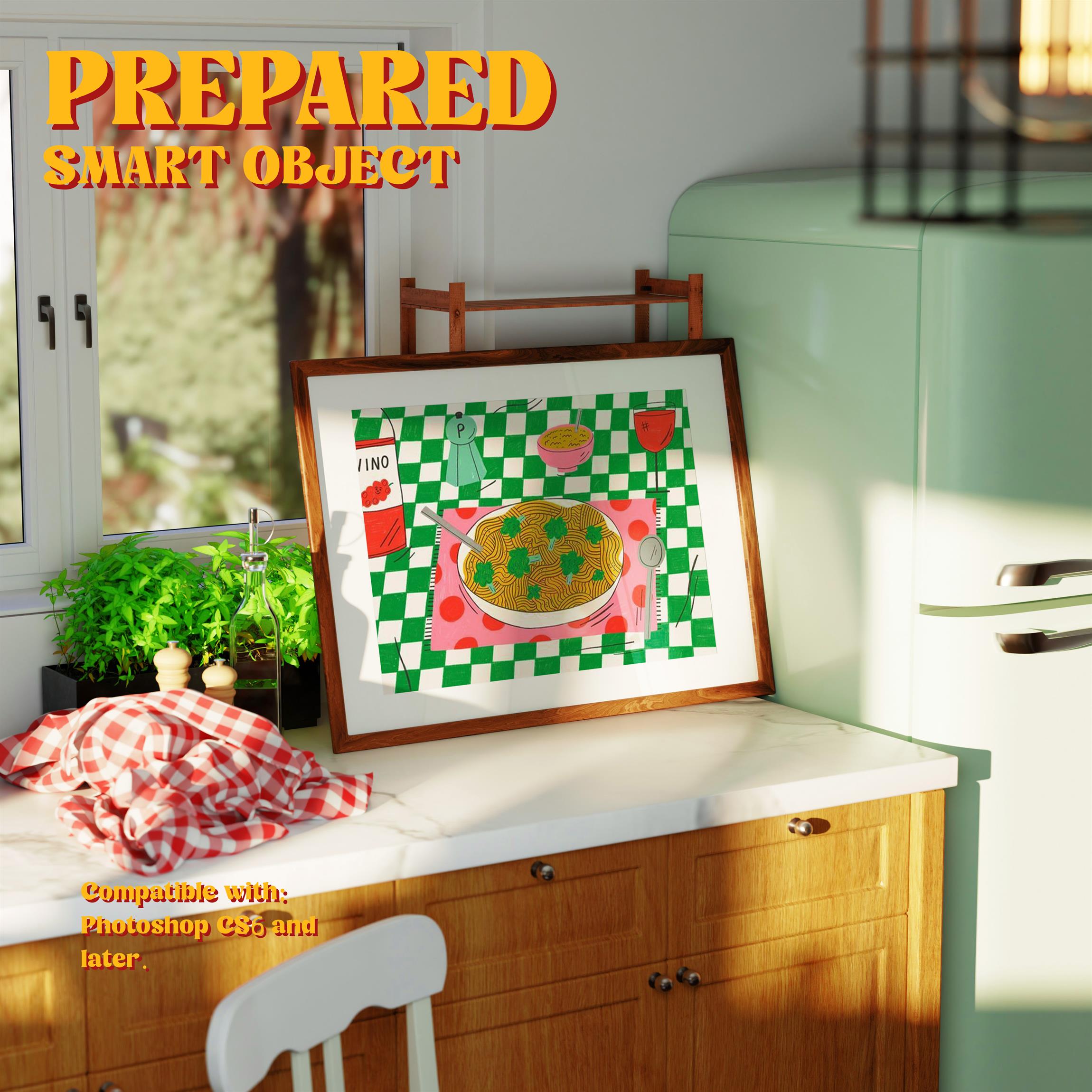 Horizontal Frame Mockup: Retro Kitchen Desk, PSD File - Image 2