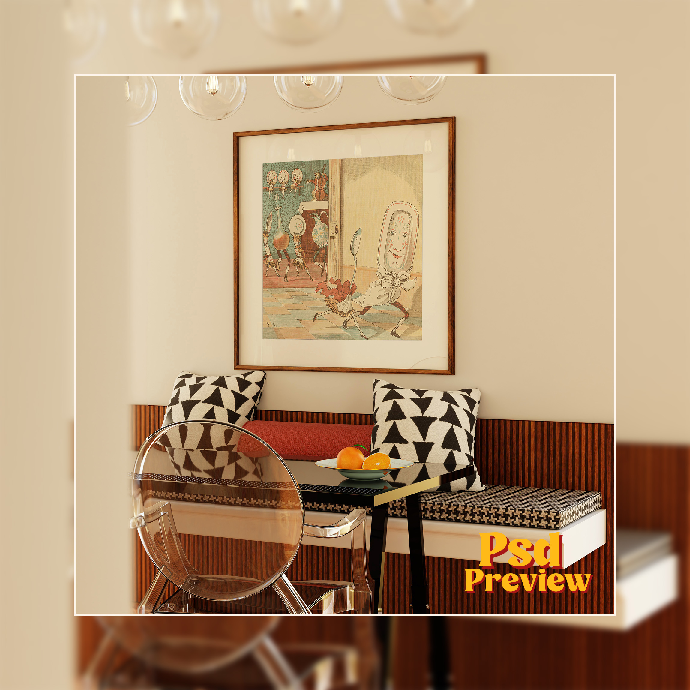 Square Frame Mockup: Retro Dining Room, PSD File - Image 5